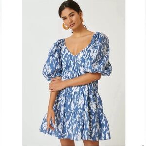 Anthropologie Blue Tassel Puff Sleeve Mini Dress